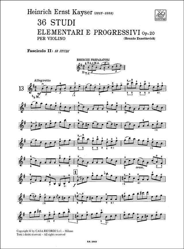 36 Studi Elementari E Progressivi Op. 20 - Fascicolo II: 12 Studi - pro housle